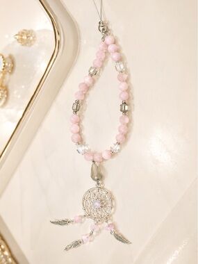 New CELL PURSE BAG CHARM Pink Beaded Dreamcatcher W PINK  QUARZ